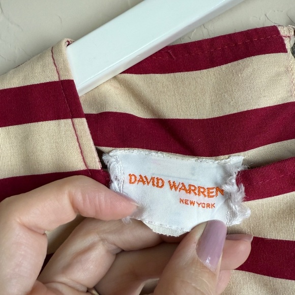 Vintage David Warren Midi Dress Fit N Flare A Line Red Striped Tomato Girl XS - Picture 6 of 14